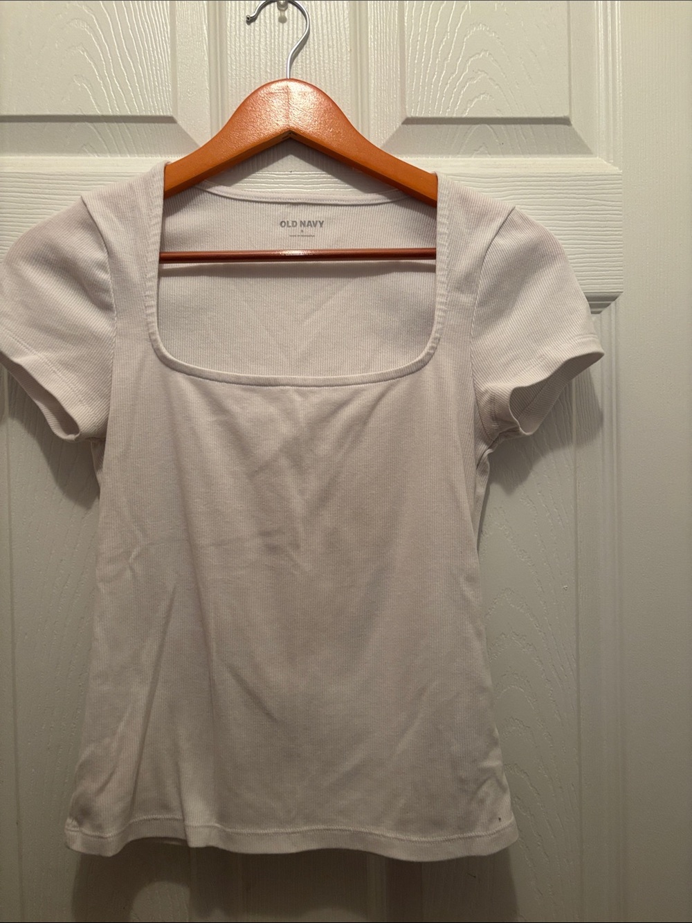 Old Navy White Square Neck Short Sleeve Tee